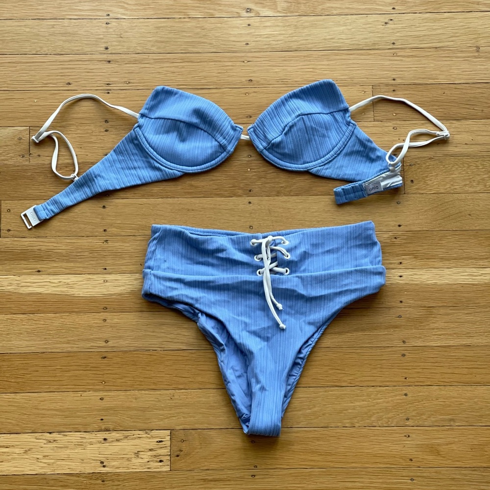 Onia | Lt blue & White High-Waisted Bikini | XS